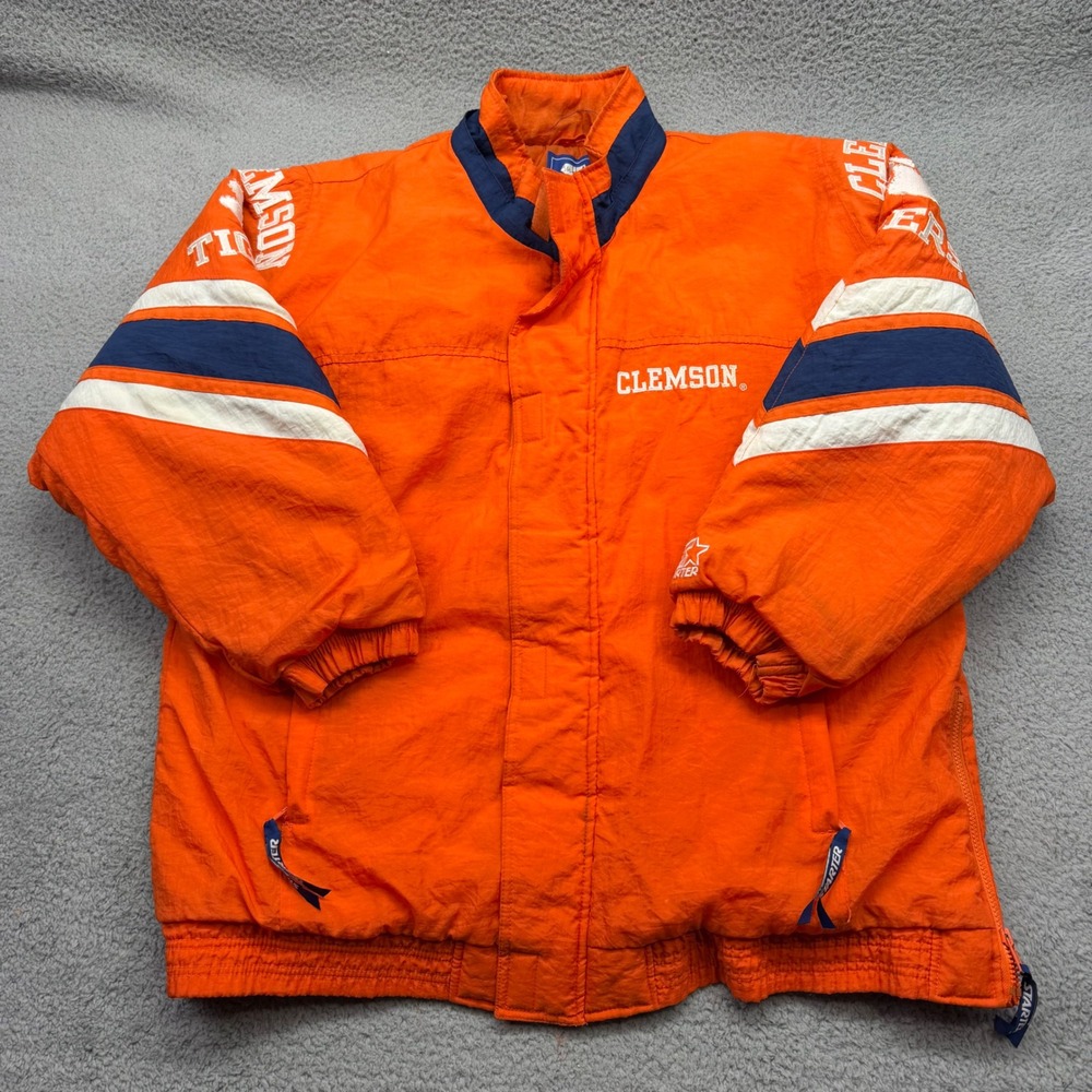 Starter Mens Large Orange Clemson University Tigers Vintage 90s Puffer‎ Jacket